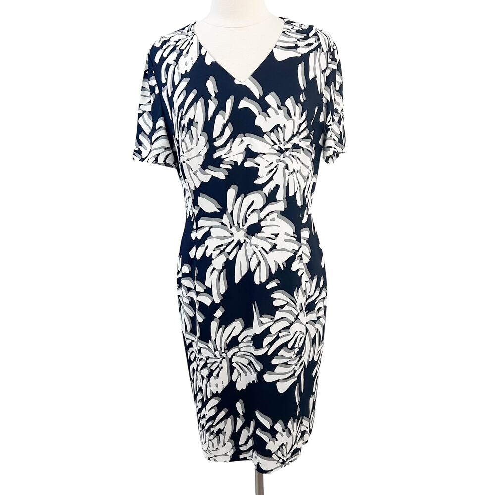 BOSS Deala Floral Print Sheath Dress Navy White Size 10 US